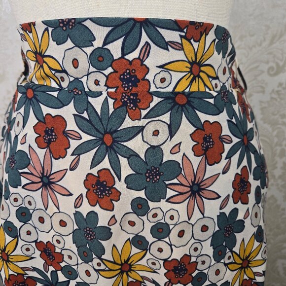 Roolee Size XS Earth Toned Floral Print A-Line Skirt Elastic Back Side Zip Lined - Picture 2 of 11